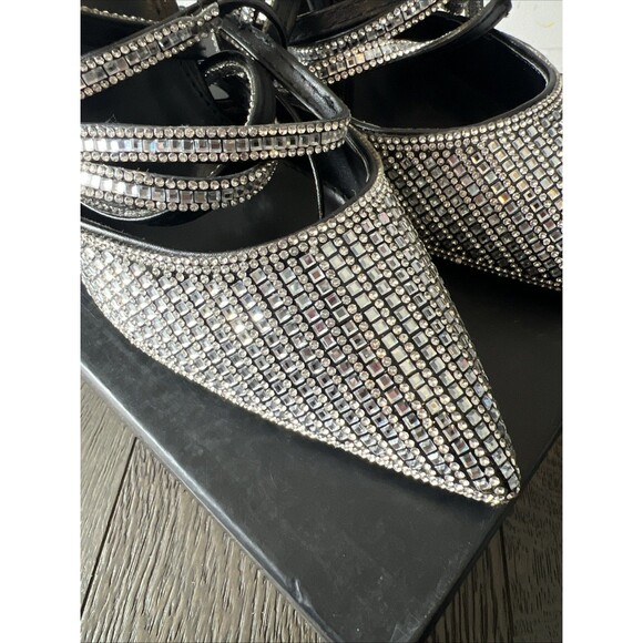 Azalea Wang Black Embellished Slingback Pump Calf Strap Riss-black Size 8 - Picture 3 of 8